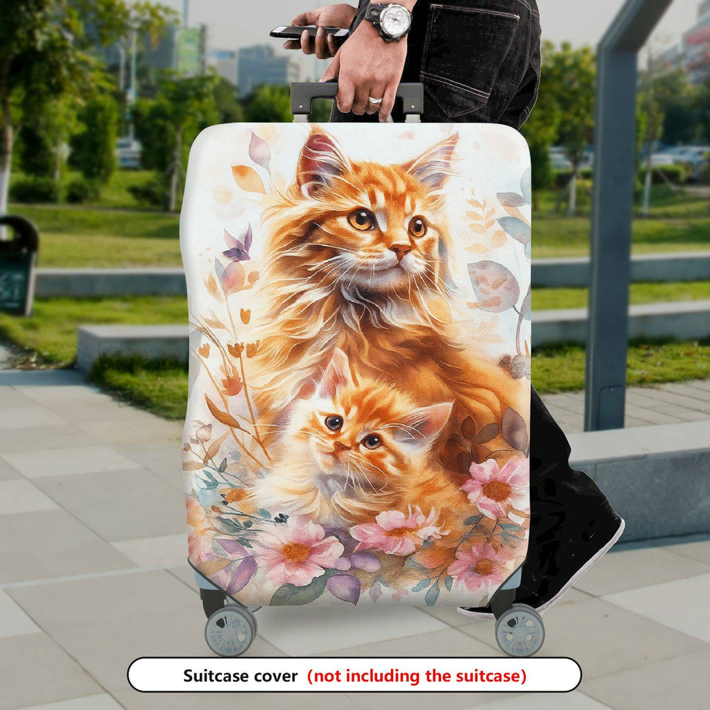1-Piece Floral Cute Cat Artistic Nature Animal Print  Suitcase Luggage Cover, Stretch Protective Sleeve