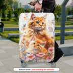 1-Piece Floral Cute Cat Artistic Nature Animal Print  Suitcase Luggage Cover, Stretch Protective Sleeve