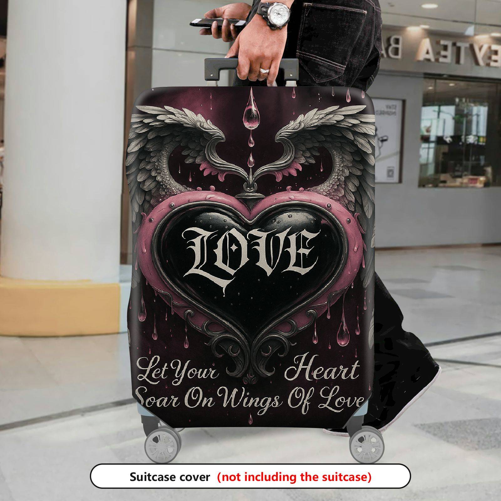 1-Piece Love Heart Wings Gothic Romantic Artistic  Suitcase Luggage Cover, Stretch Protective Sleeve