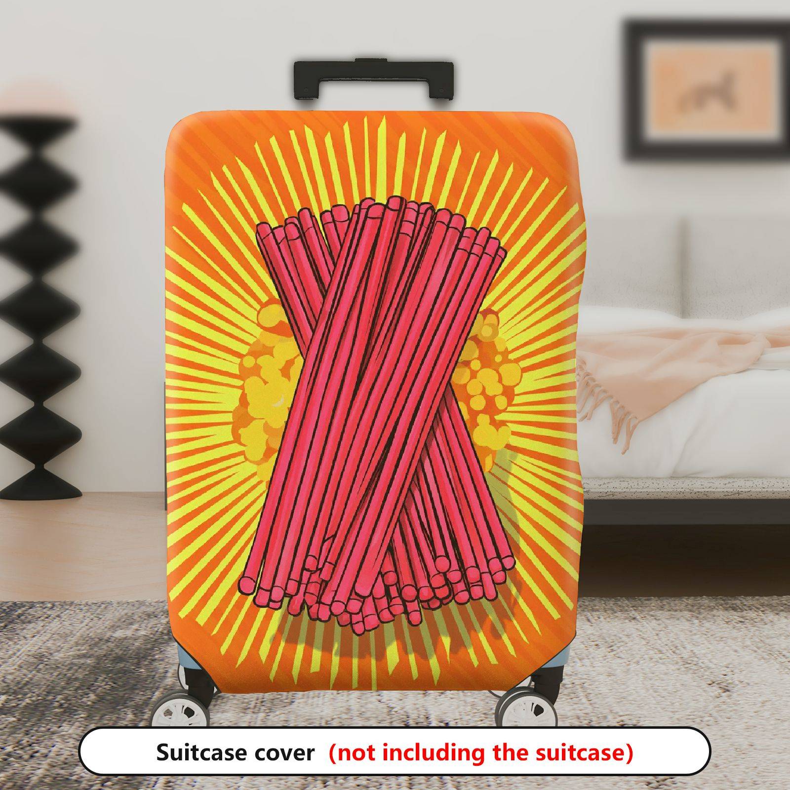 1-Piece Festive Orange Firecrackers Holiday Celebration Vibrant  Suitcase Luggage Cover, Stretch Protective Sleeve