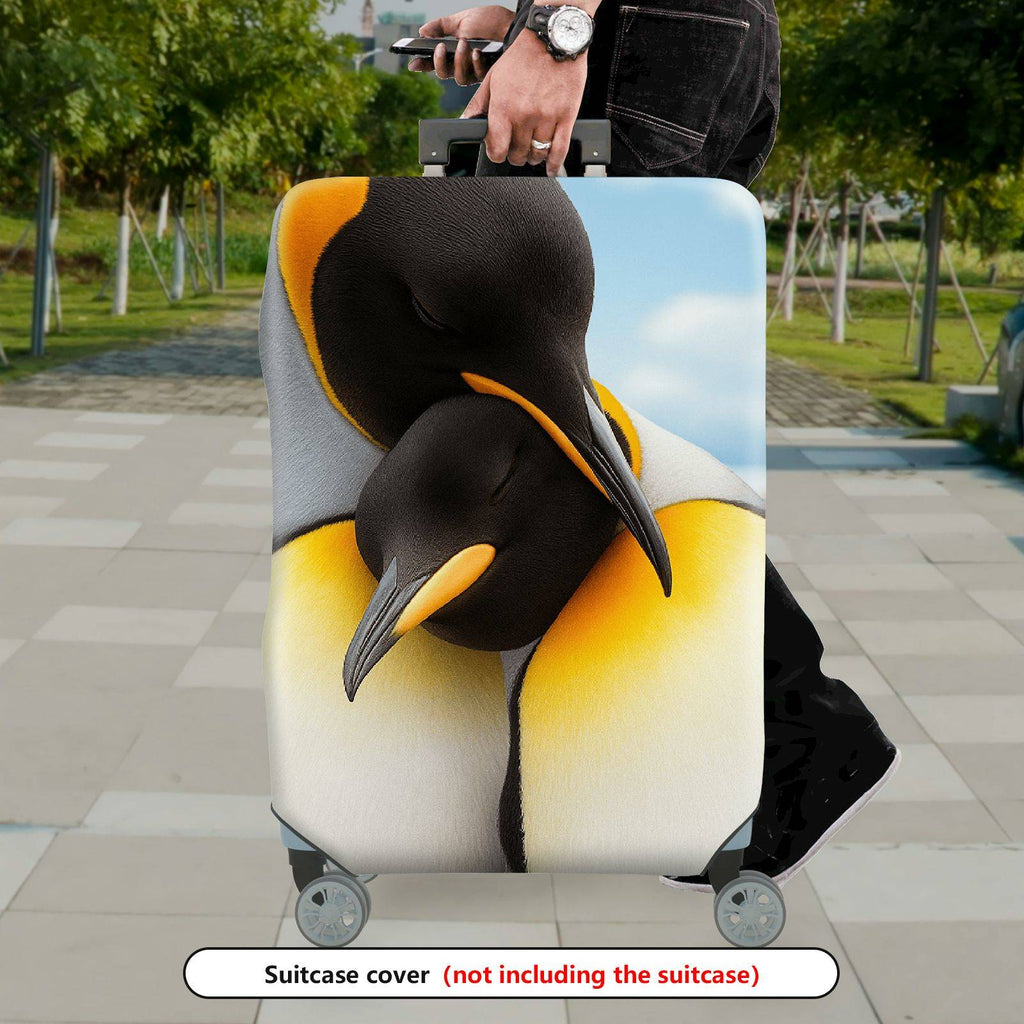 1-Piece Penguin Nature Animal Hugging Love Cute  Suitcase Luggage Cover, Stretch Protective Sleeve