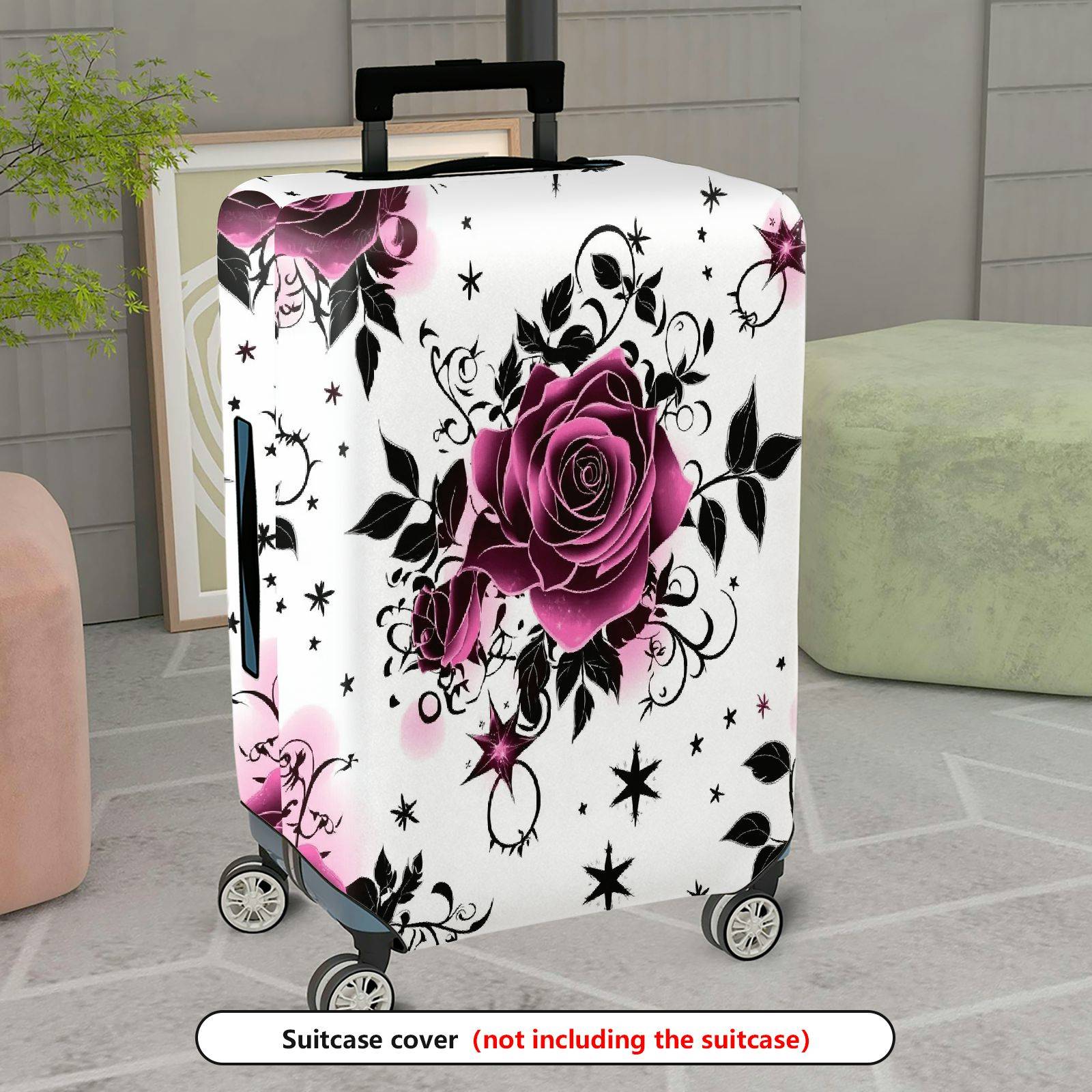 1-Piece Rose Floral Star Pattern Decorative  Suitcase Luggage Cover, Stretch Protective Sleeve