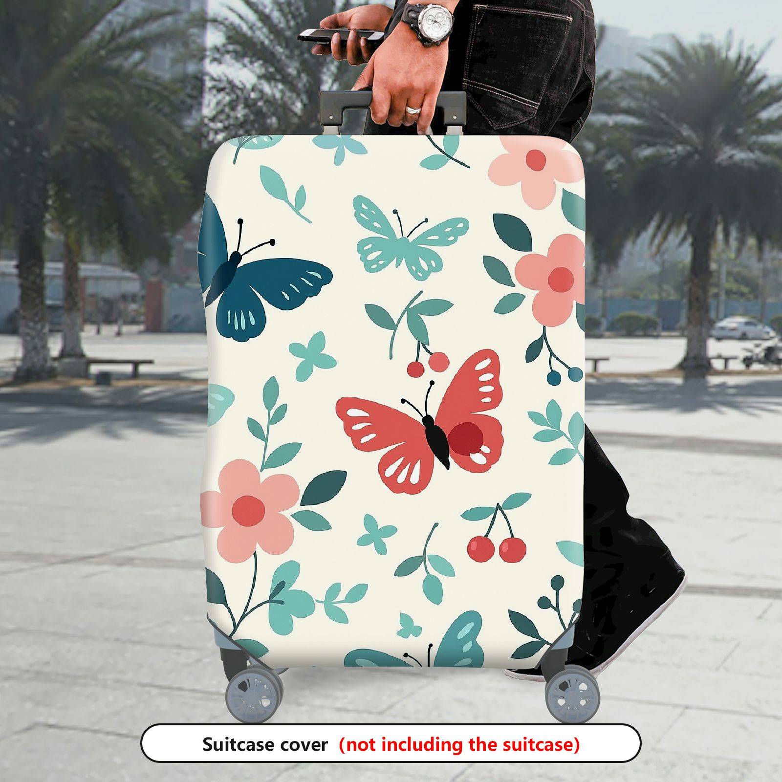 1-Piece Butterfly Floral Cherry Blossom Nature Aesthetic  Suitcase Luggage Cover, Stretch Protective Sleeve