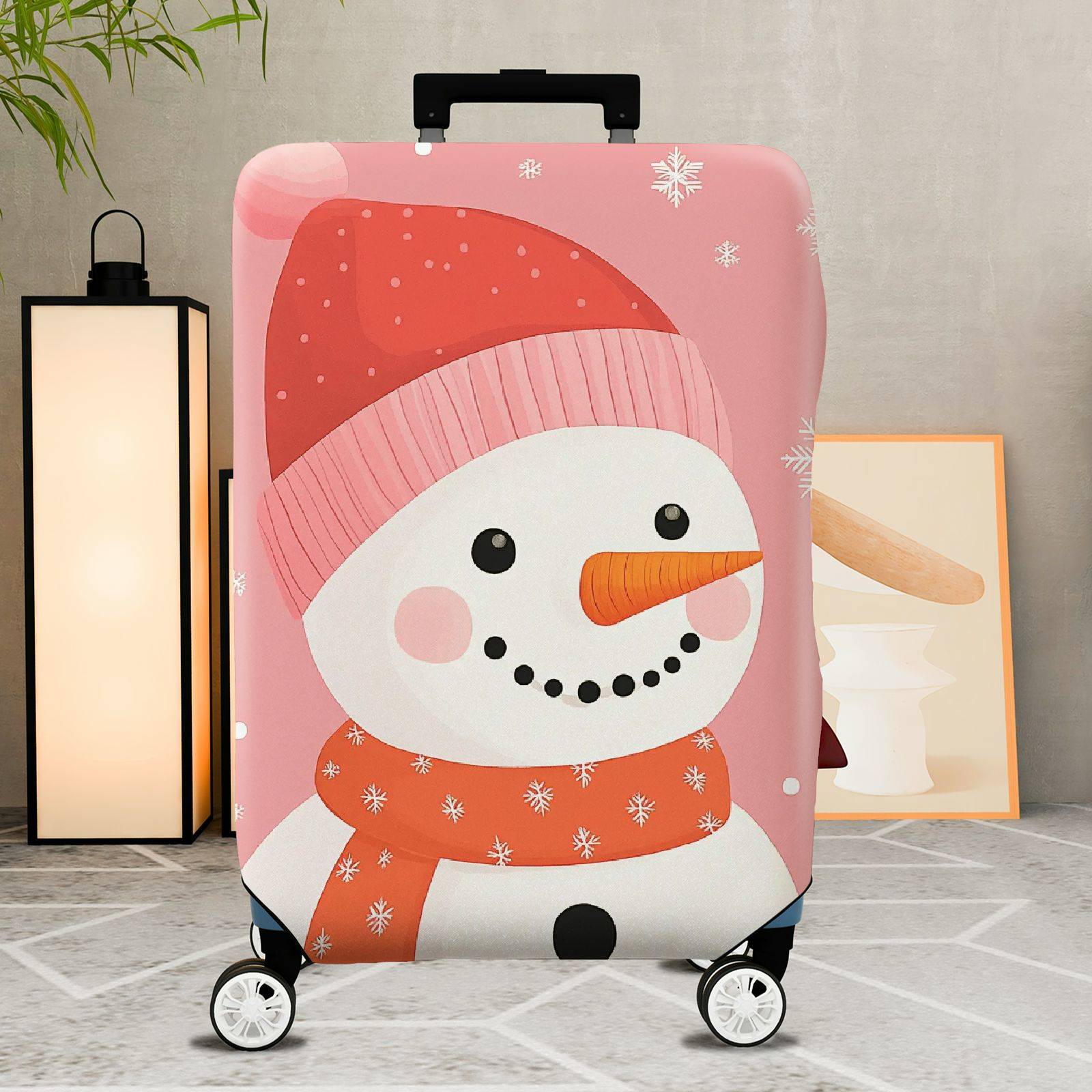 1-Piece Snowman Christmas Winter Festive Holiday  Suitcase Luggage Cover, Stretch Protective Sleeve