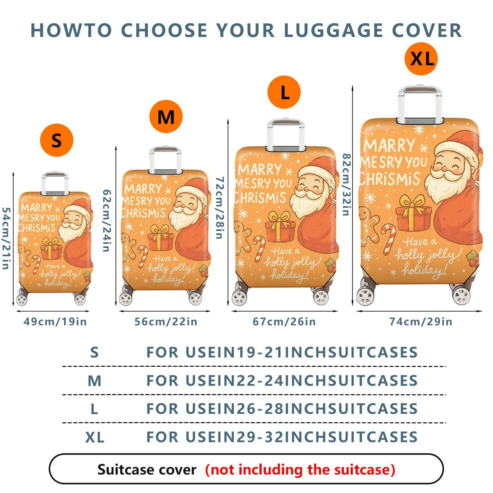 1-Piece Christmas Santa Claus Gingerbread Gift Joyful Holiday  Suitcase Luggage Cover, Stretch Protective Sleeve