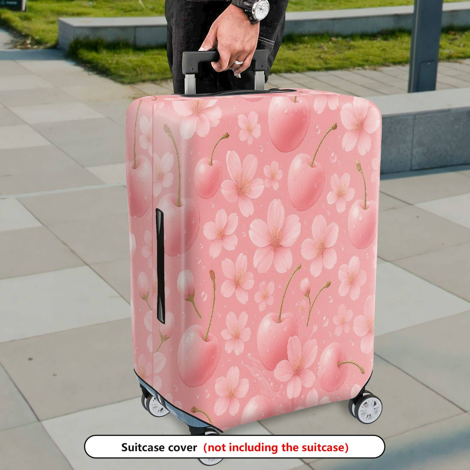 1-Piece Cherry Blossom Pink Flower Fruit Cute Sweet  Suitcase Luggage Cover, Stretch Protective Sleeve