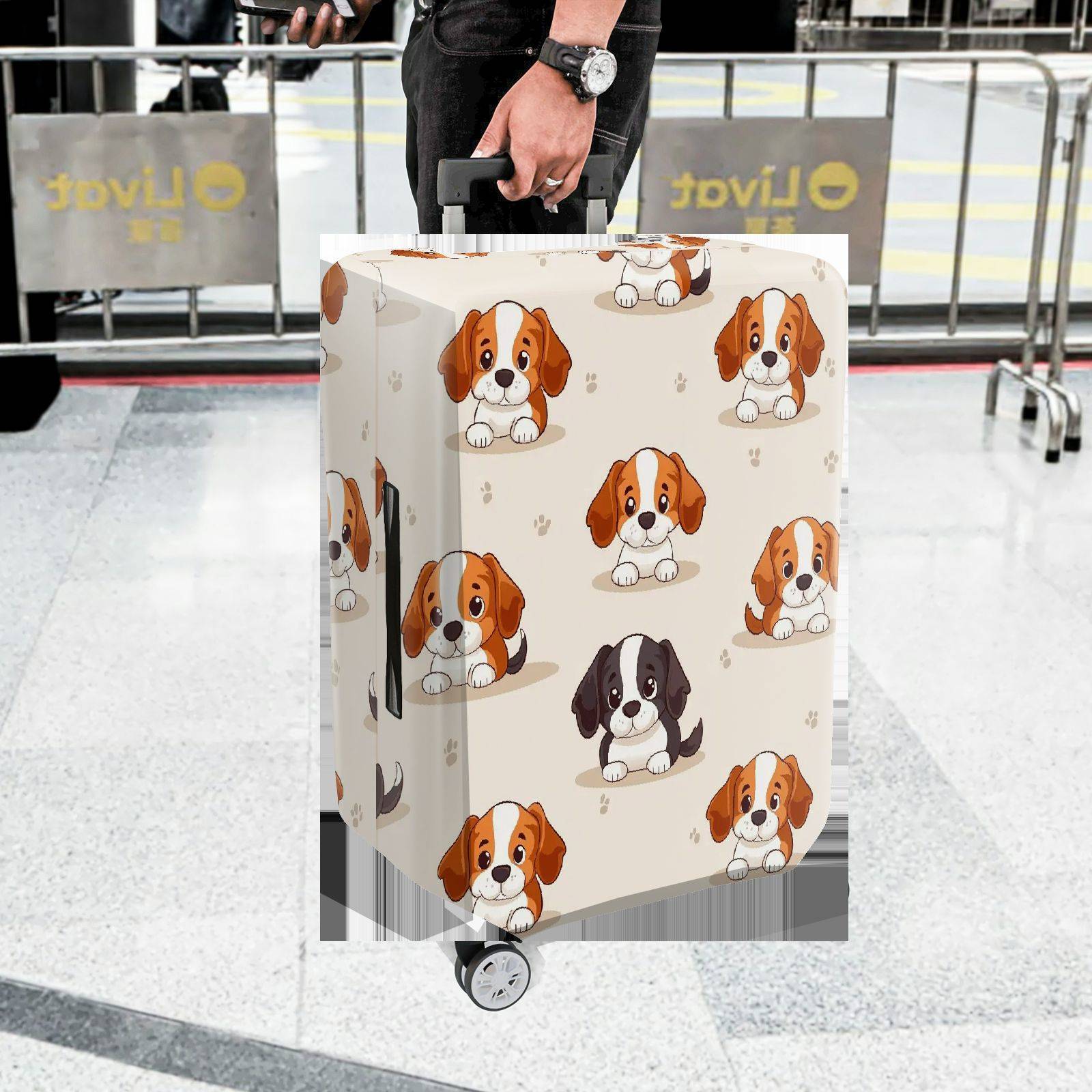 1-Piece Cute Puppy Dog Paw  Animal Beige  Suitcase Luggage Cover, Stretch Protective Sleeve