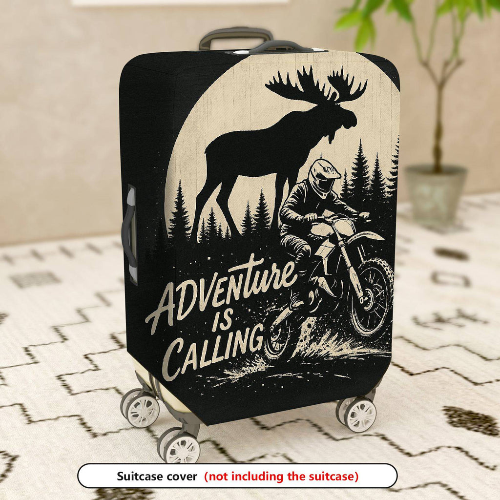 1-Piece Adventure Moose Forest Motorcycle Vintage  Suitcase Luggage Cover, Stretch Protective Sleeve