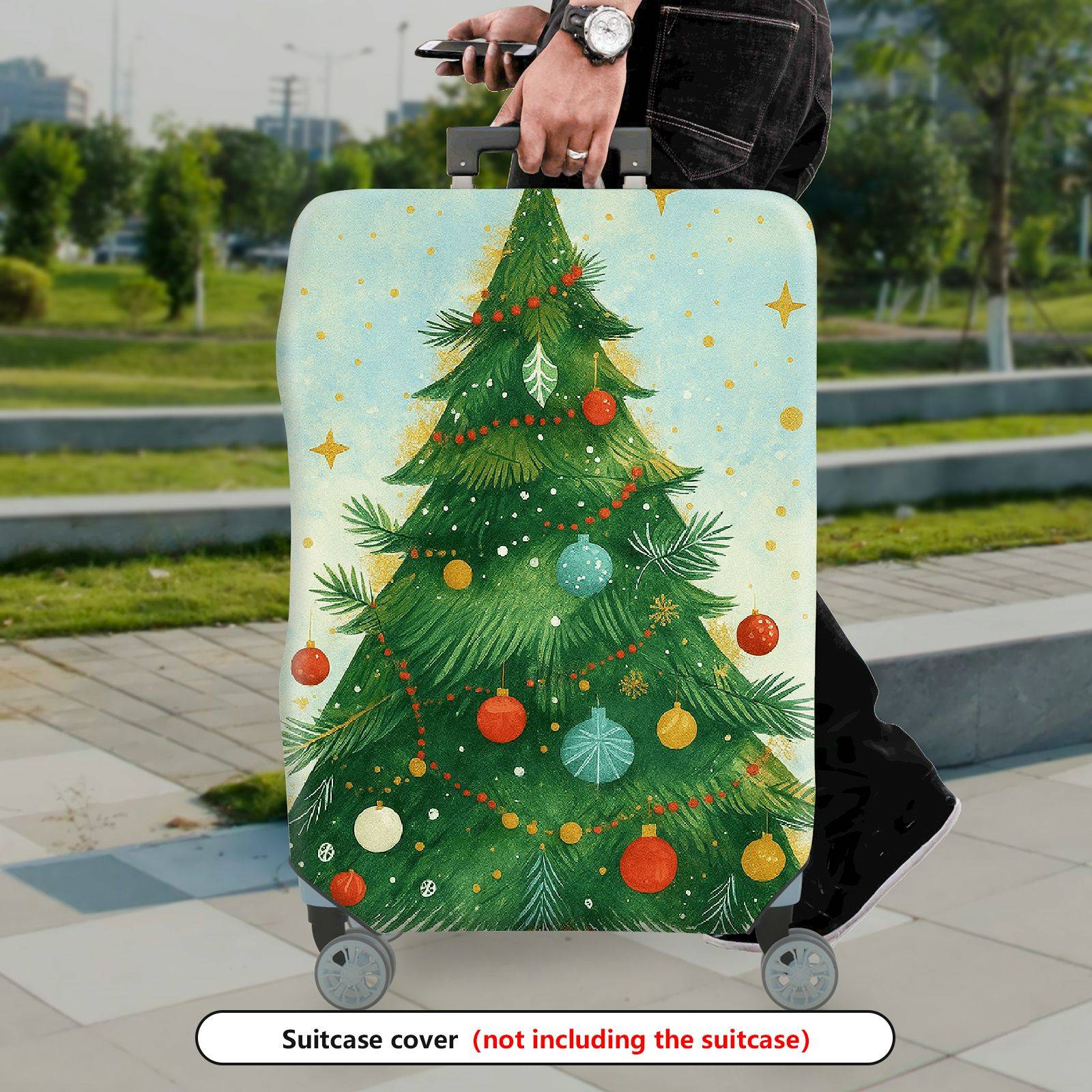 1-Piece Christmas Tree Decorative Festive Holiday Colorful  Suitcase Luggage Cover, Stretch Protective Sleeve