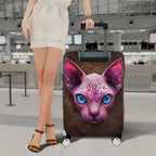 1-Piece Pink Sphynx Cat Blue Eyes Geometric Art Animal  Suitcase Luggage Cover, Stretch Protective Sleeve