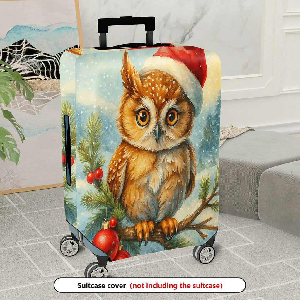 1-Piece Christmas Owl Winter Snow Holiday Red  Suitcase Luggage Cover, Stretch Protective Sleeve