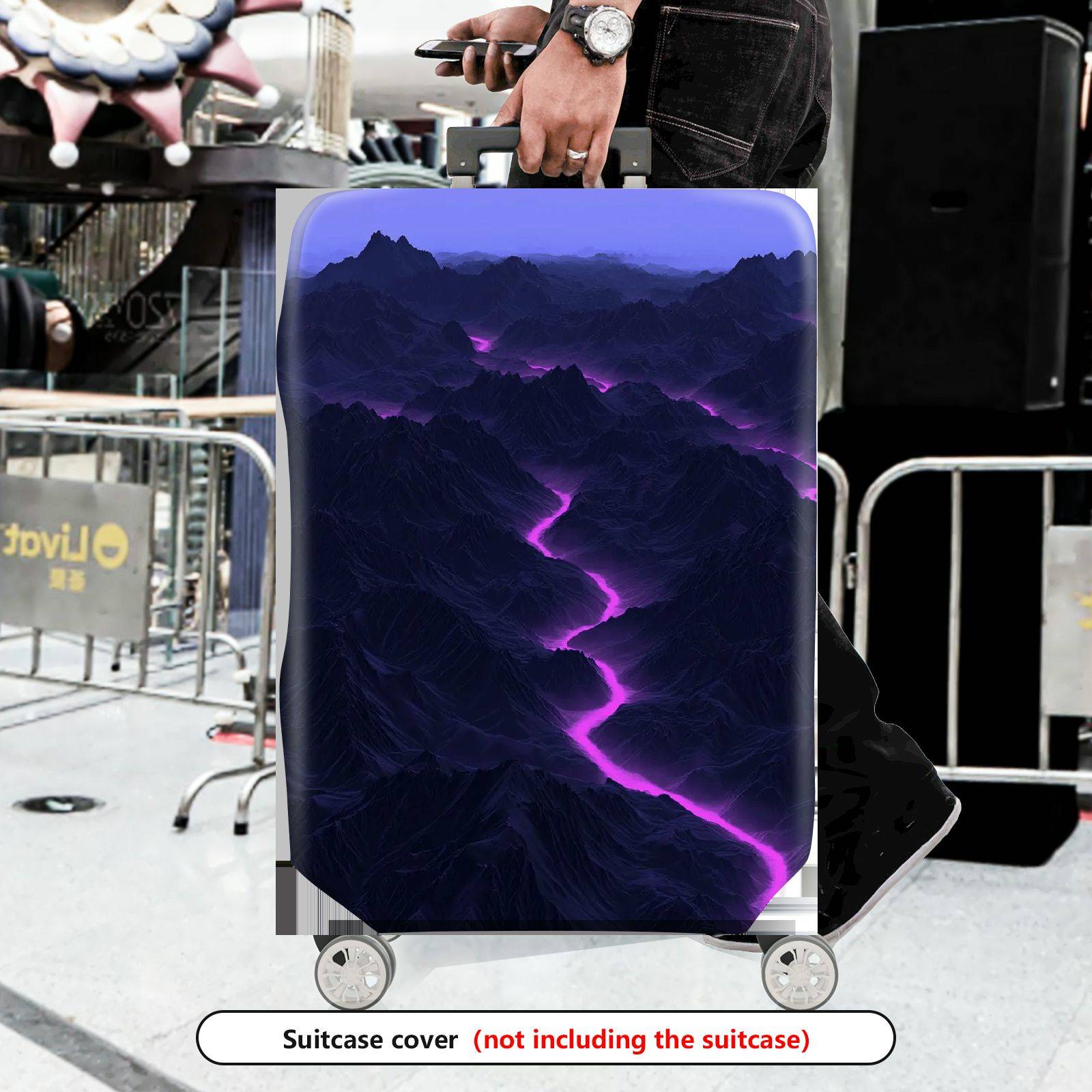 1-Piece Abstract Mountain Lightning Night Landscape Sky  Suitcase Luggage Cover, Stretch Protective Sleeve