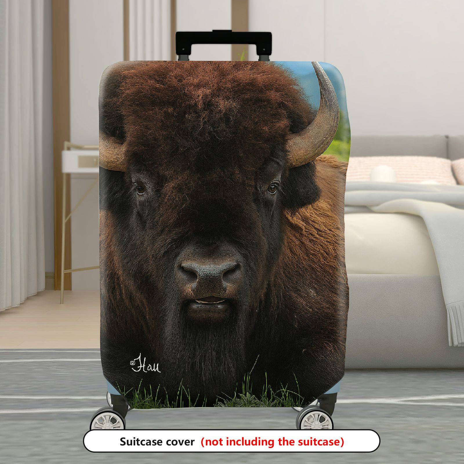 1-Piece Bison Wildlife Nature Animal Landscape Scenic  Suitcase Luggage Cover, Stretch Protective Sleeve