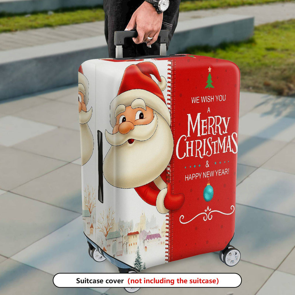 1-Piece Christmas Santa Red Holiday Decorative  Suitcase Luggage Cover, Stretch Protective Sleeve