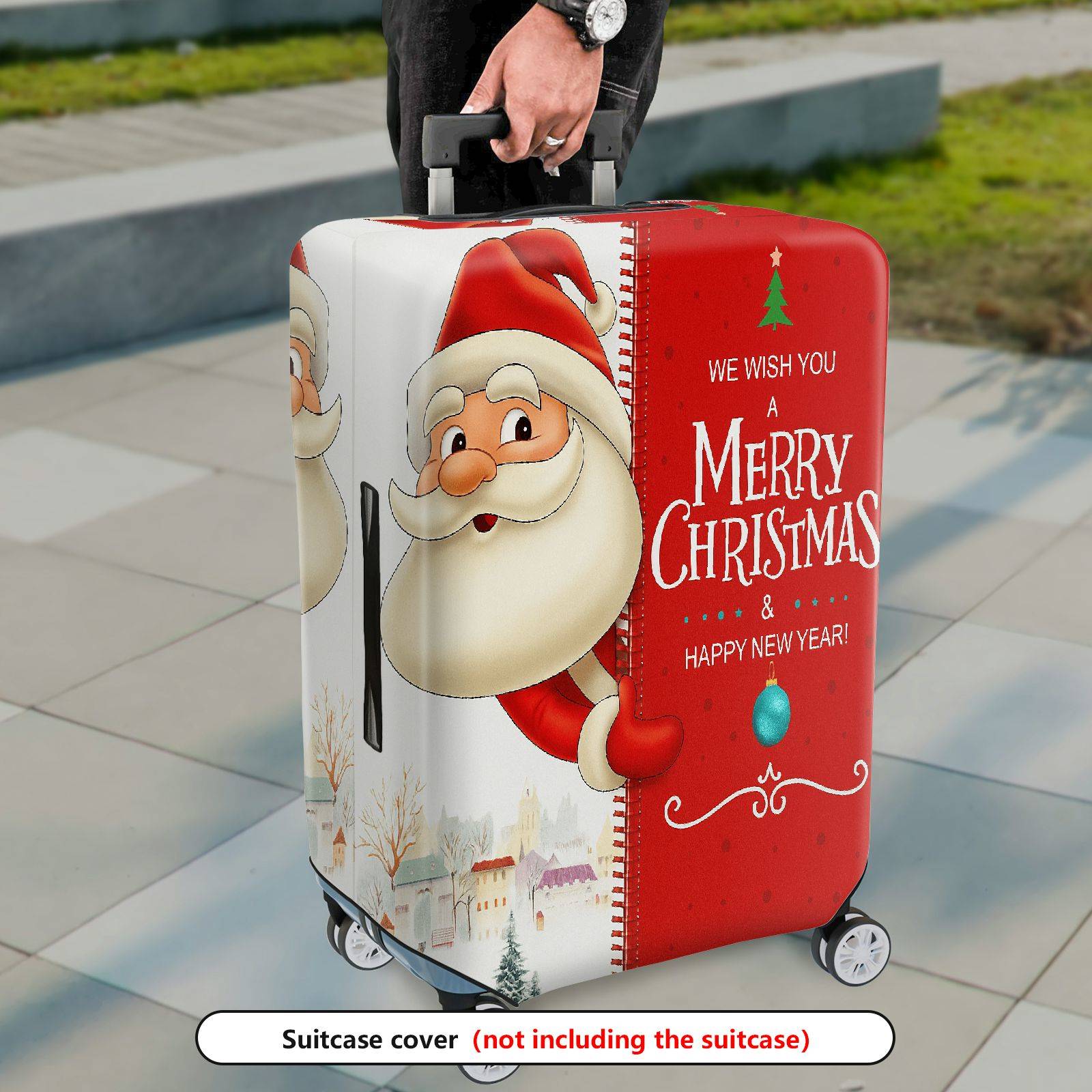 1-Piece Christmas Santa Red Holiday Decorative  Suitcase Luggage Cover, Stretch Protective Sleeve