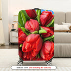 1-Piece Floral Red Tulip Bloom Nature Art  Suitcase Luggage Cover, Stretch Protective Sleeve