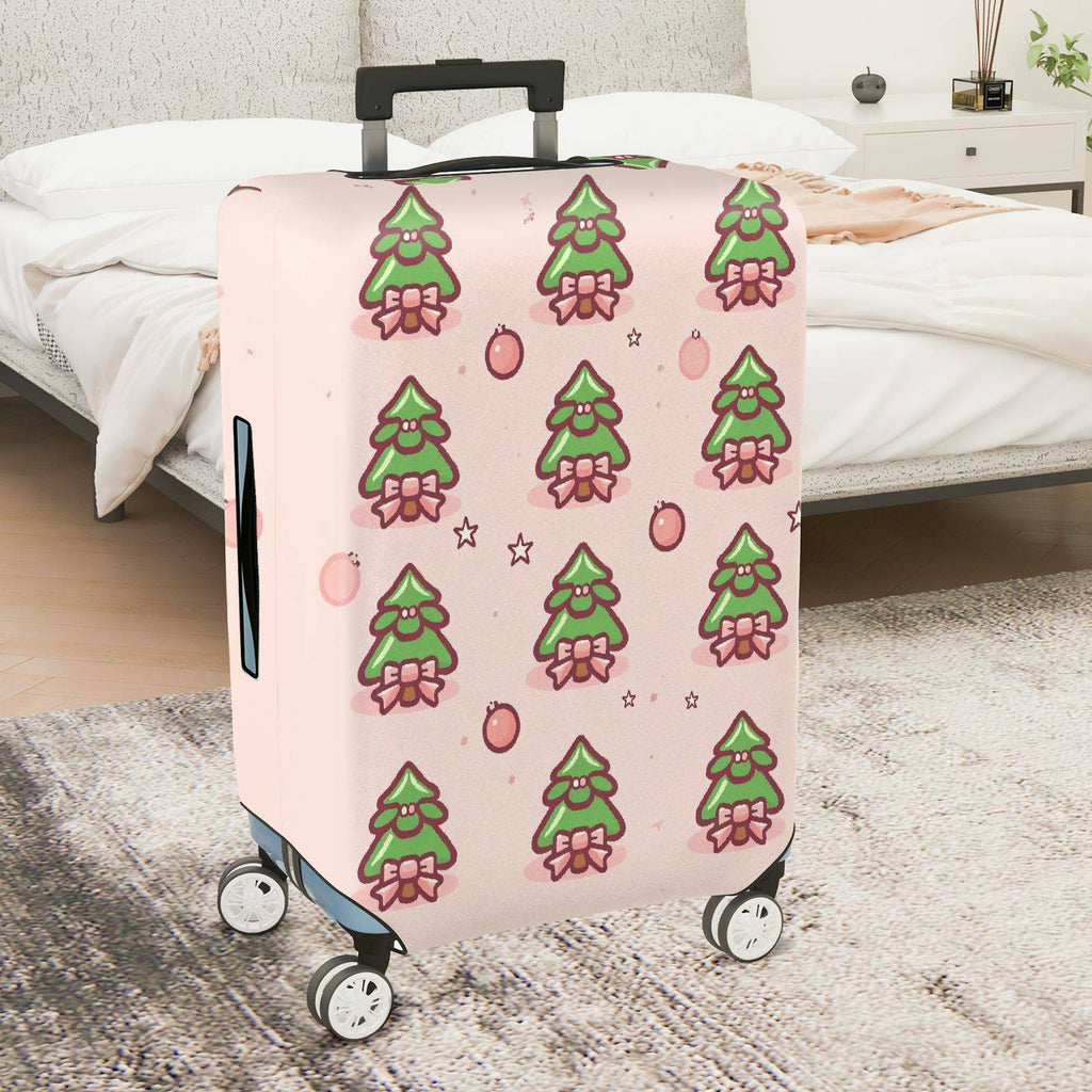 1-Piece Christmas Tree Pink Bow Cute Festive Holiday  Suitcase Luggage Cover, Stretch Protective Sleeve