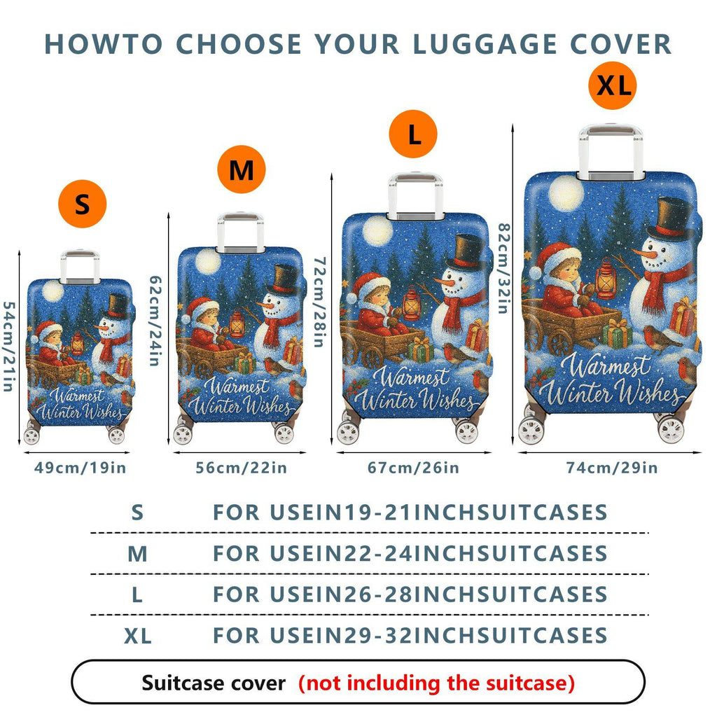 1-Piece Christmas Santa Snowman Gift Lantern Holiday  Suitcase Luggage Cover, Stretch Protective Sleeve