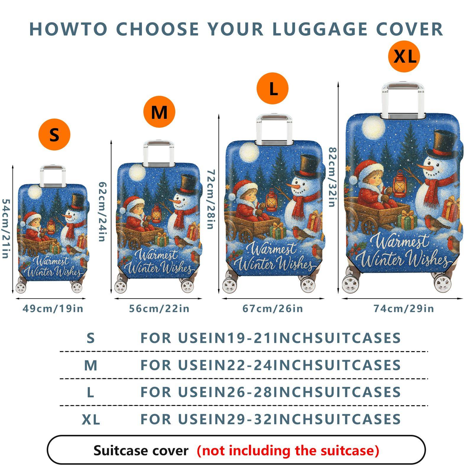 1-Piece Christmas Santa Snowman Gift Lantern Holiday  Suitcase Luggage Cover, Stretch Protective Sleeve