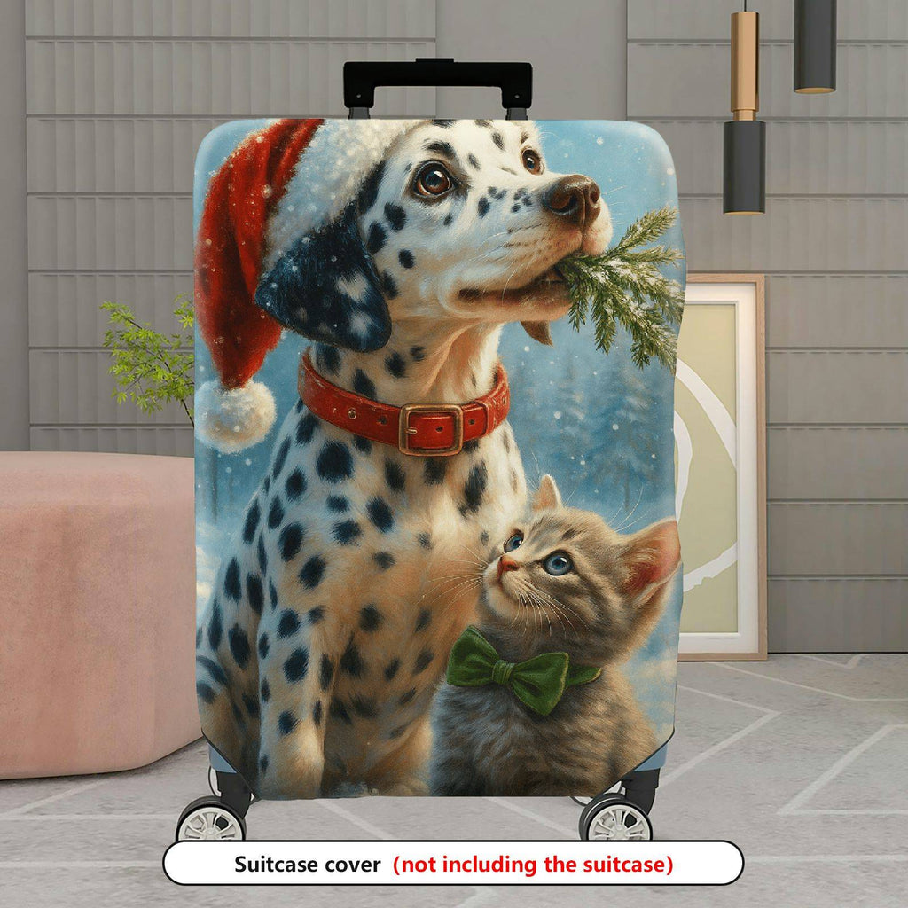 1-Piece Dalmatian Winter Cat Christmas Holiday Animal  Suitcase Luggage Cover, Stretch Protective Sleeve