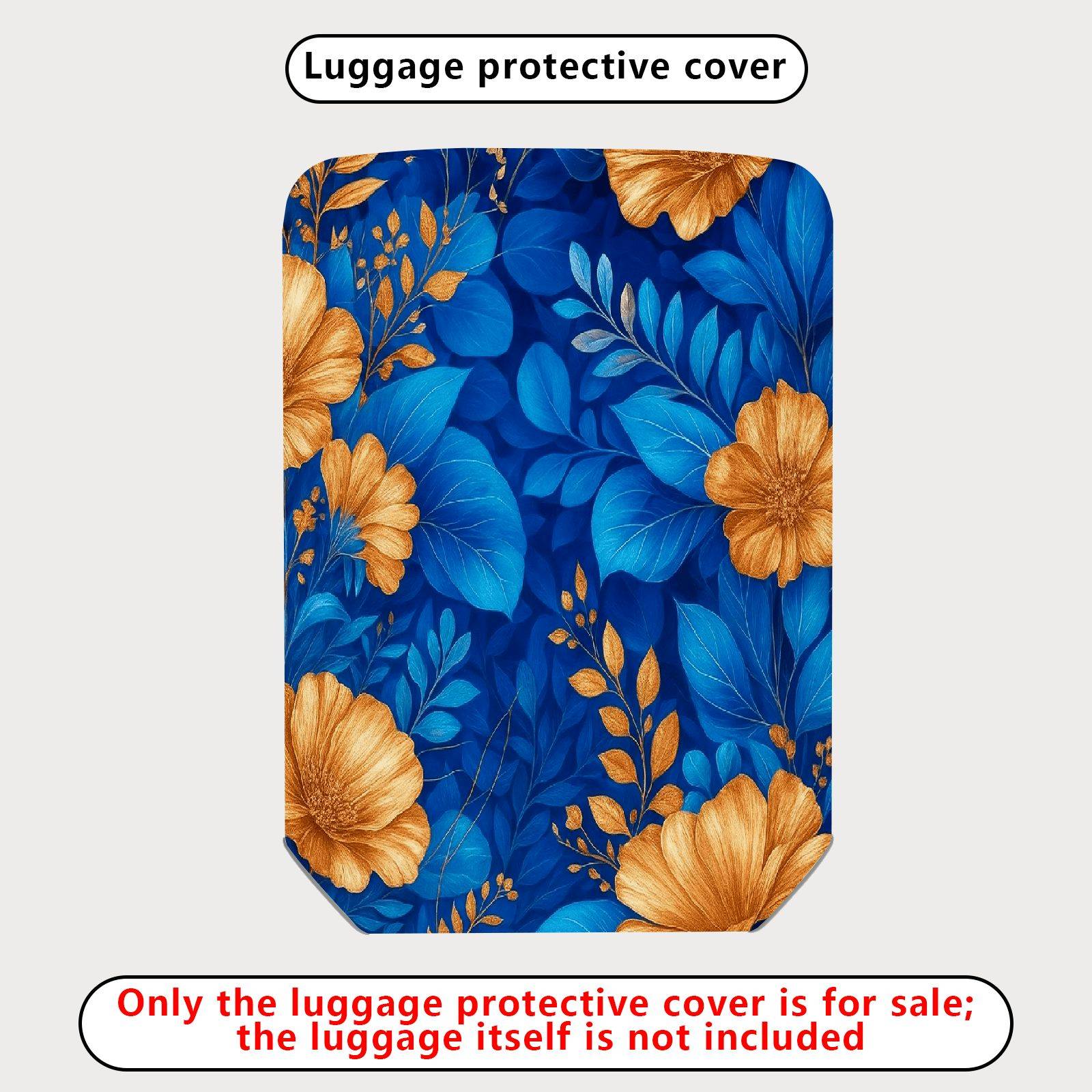 1-Piece Blue Floral Leaf Pattern Vibrant Colorful Botanical Nature  Suitcase Luggage Cover, Stretch Protective Sleeve