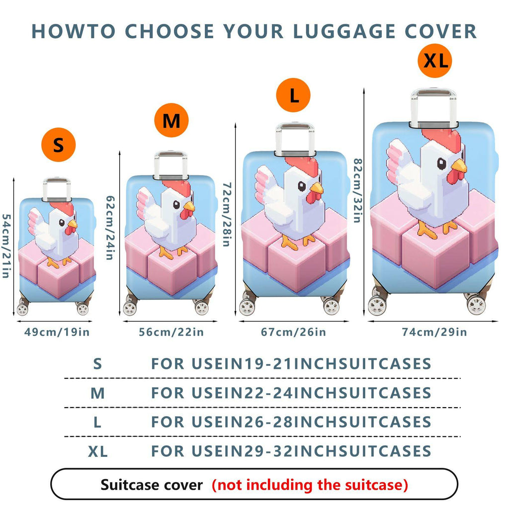 1-Piece Chicken Pixel Art Pink Blue Playful Abstract Geometric  Suitcase Luggage Cover, Stretch Protective Sleeve