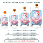 1-Piece Chicken Pixel Art Pink Blue Playful Abstract Geometric  Suitcase Luggage Cover, Stretch Protective Sleeve