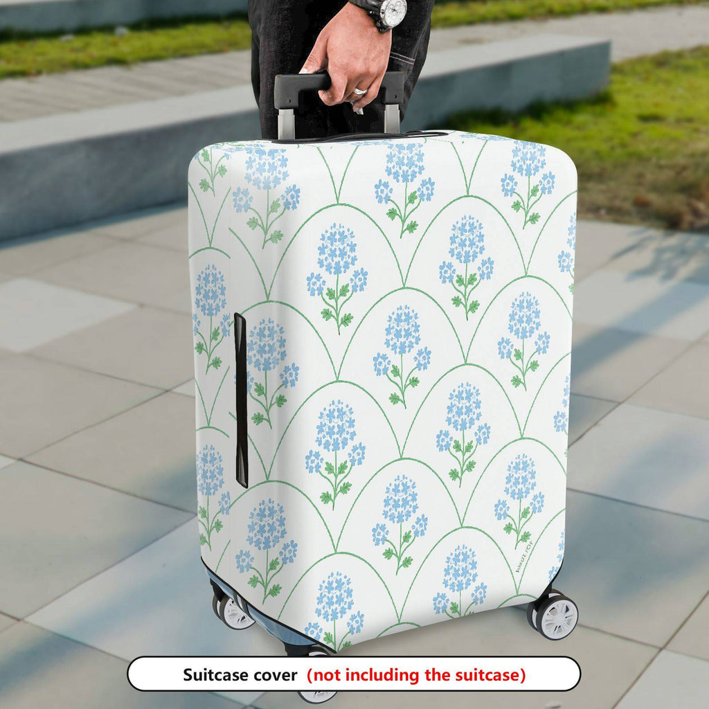 1-Piece Blue Floral Pattern Decorative Travel Holiday Elegant Stylish  Suitcase Luggage Cover, Stretch Protective Sleeve