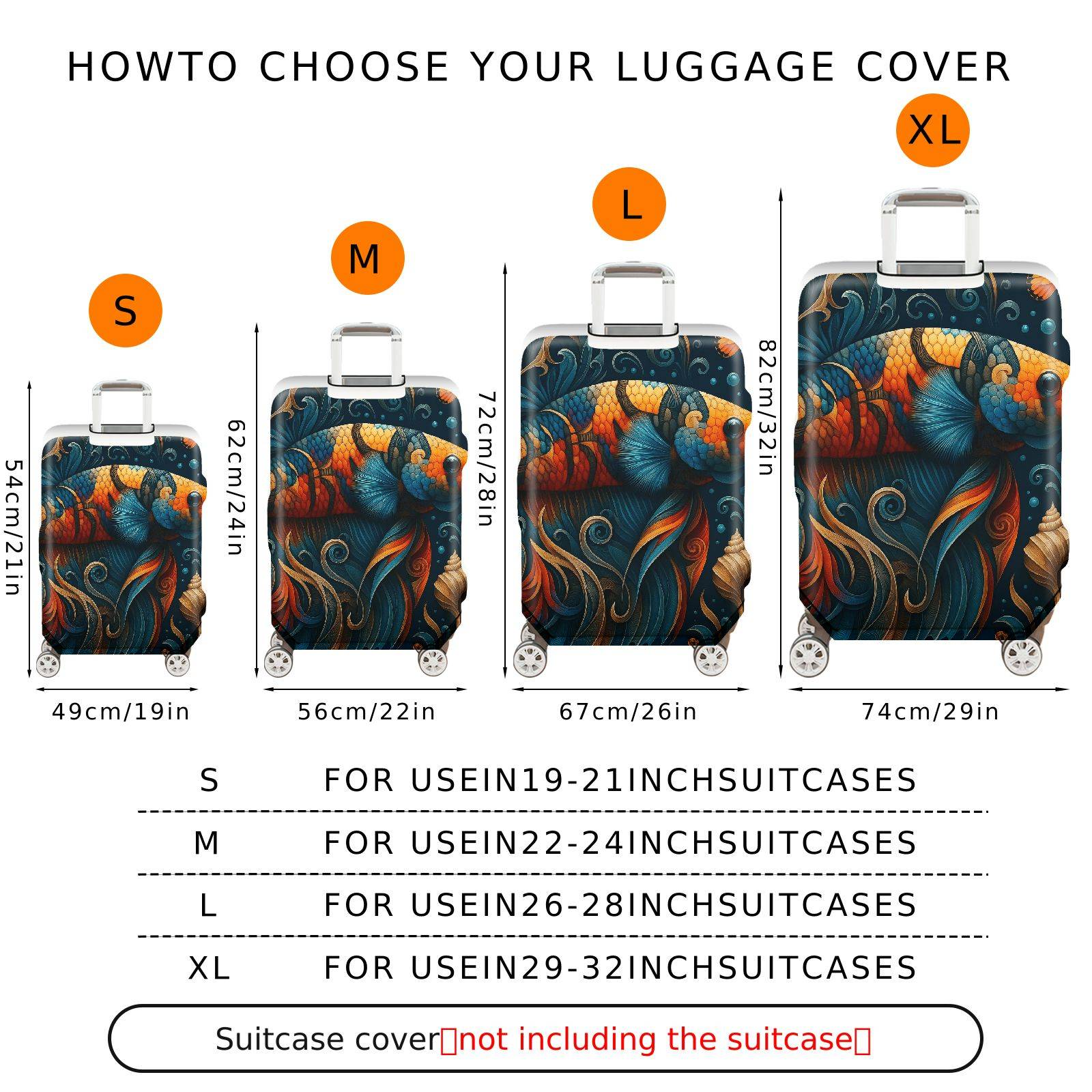 1-Piece Artistic Vibrant Fish Butterfly Ocean Shells  Suitcase Luggage Cover, Stretch Protective Sleeve