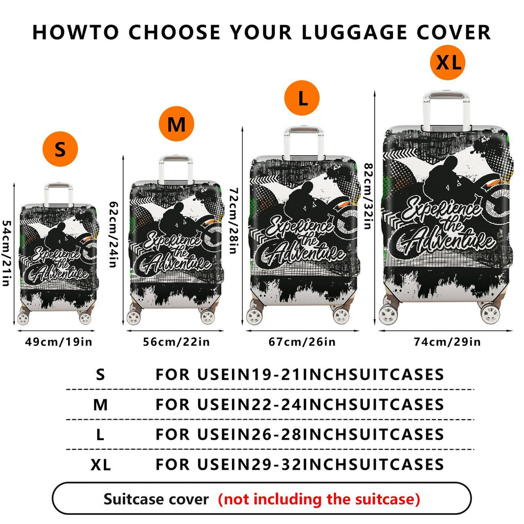 1-Piece Adventure Motorcycle Silhouette Artistic Expression Graffiti Text  Suitcase Luggage Cover, Stretch Protective Sleeve