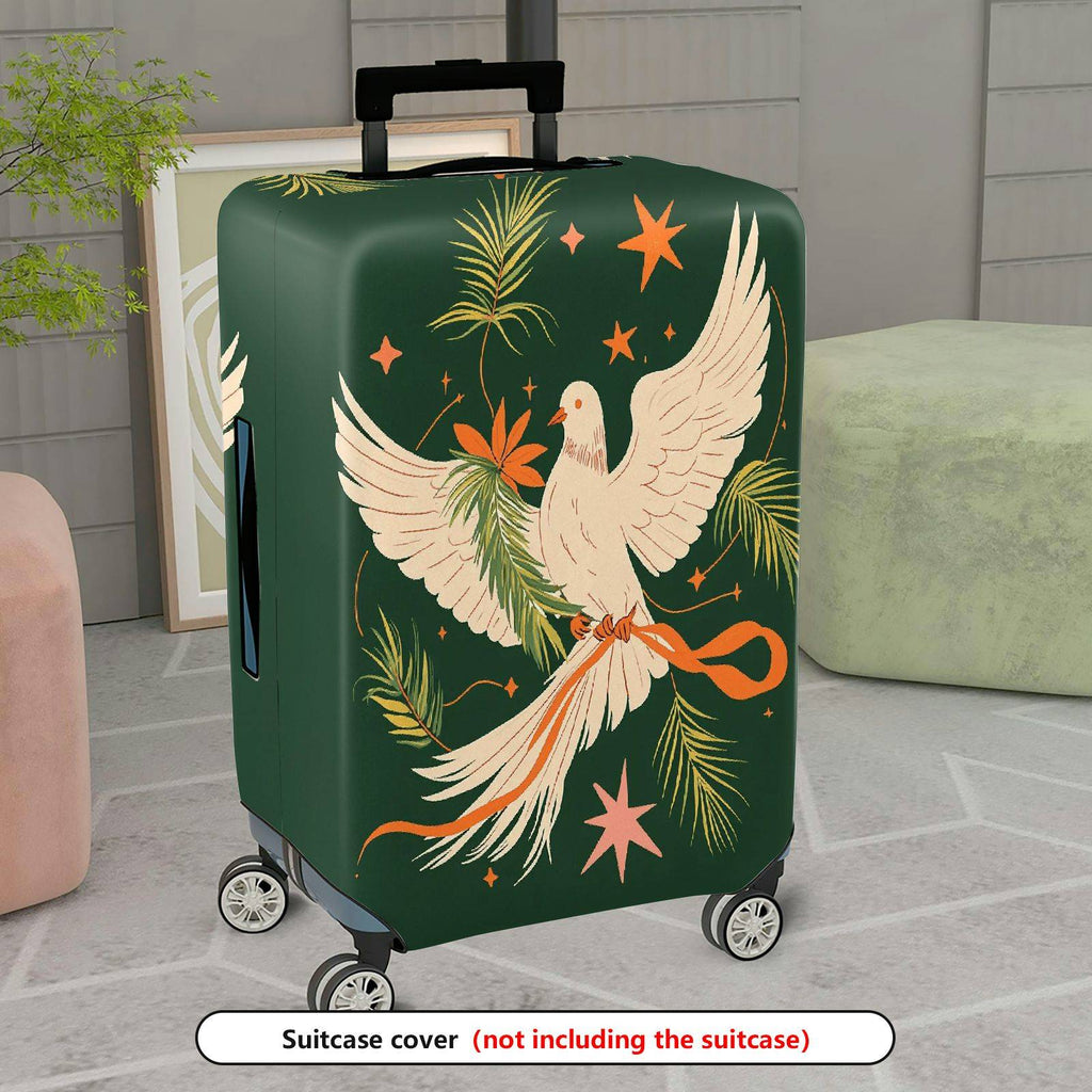 1-Piece Green Bird Star Floral Ribbon Leaf  Suitcase Luggage Cover, Stretch Protective Sleeve