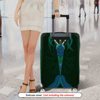 1-Piece Fantasy Mermaid Mythical Green Floral Ornamental  Suitcase Luggage Cover, Stretch Protective Sleeve