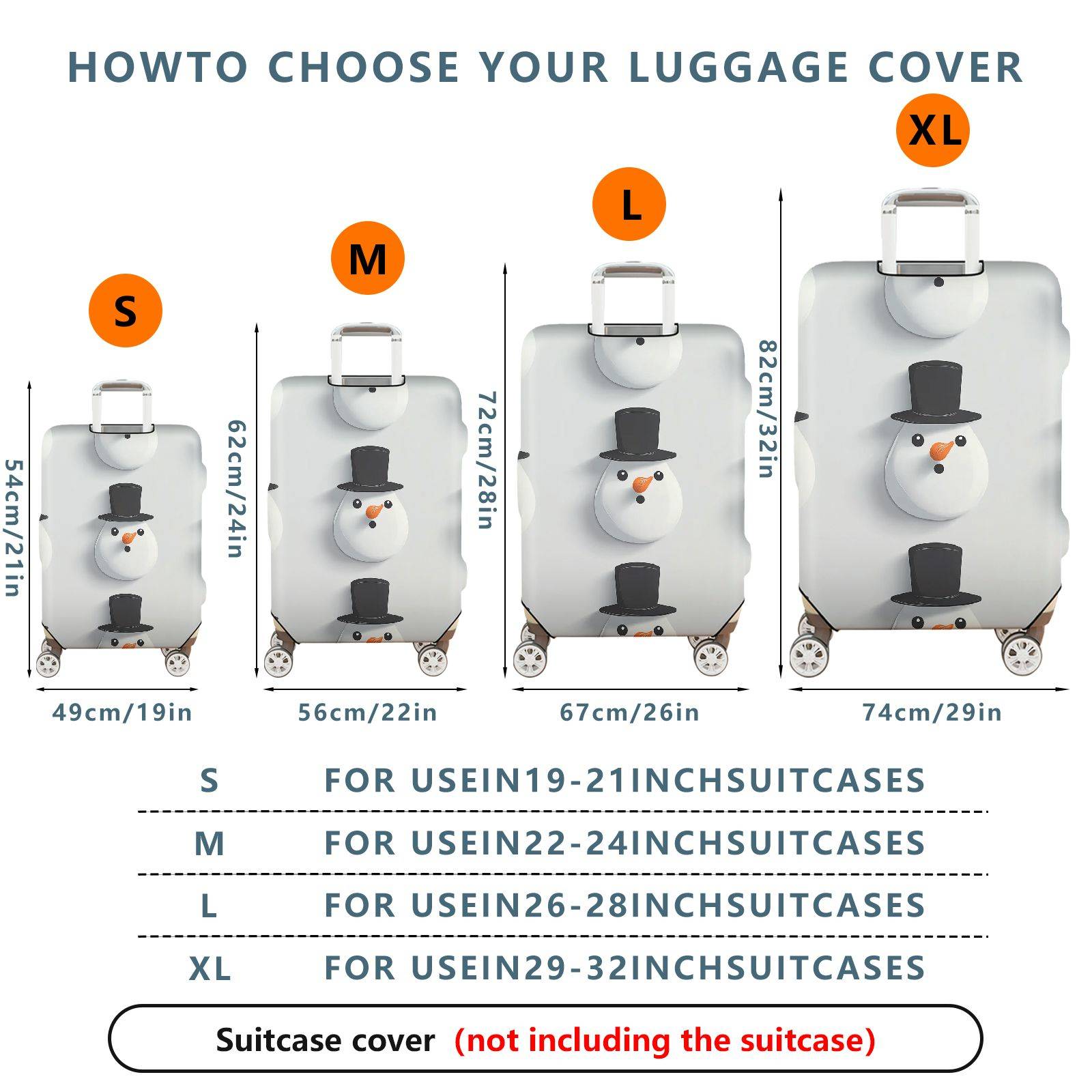 1-Piece Snowman Top Hat Winter Christmas Holiday  Suitcase Luggage Cover, Stretch Protective Sleeve