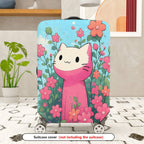 1-Piece Floral Cute Pink Cat  Suitcase Luggage Cover, Stretch Protective Sleeve