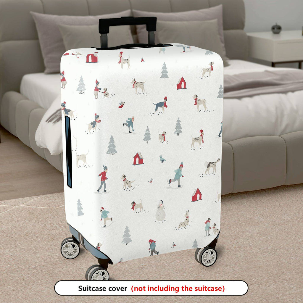 1-Piece Snowy Landscape Holiday Dog Winter Christmas Tree  Suitcase Luggage Cover, Stretch Protective Sleeve