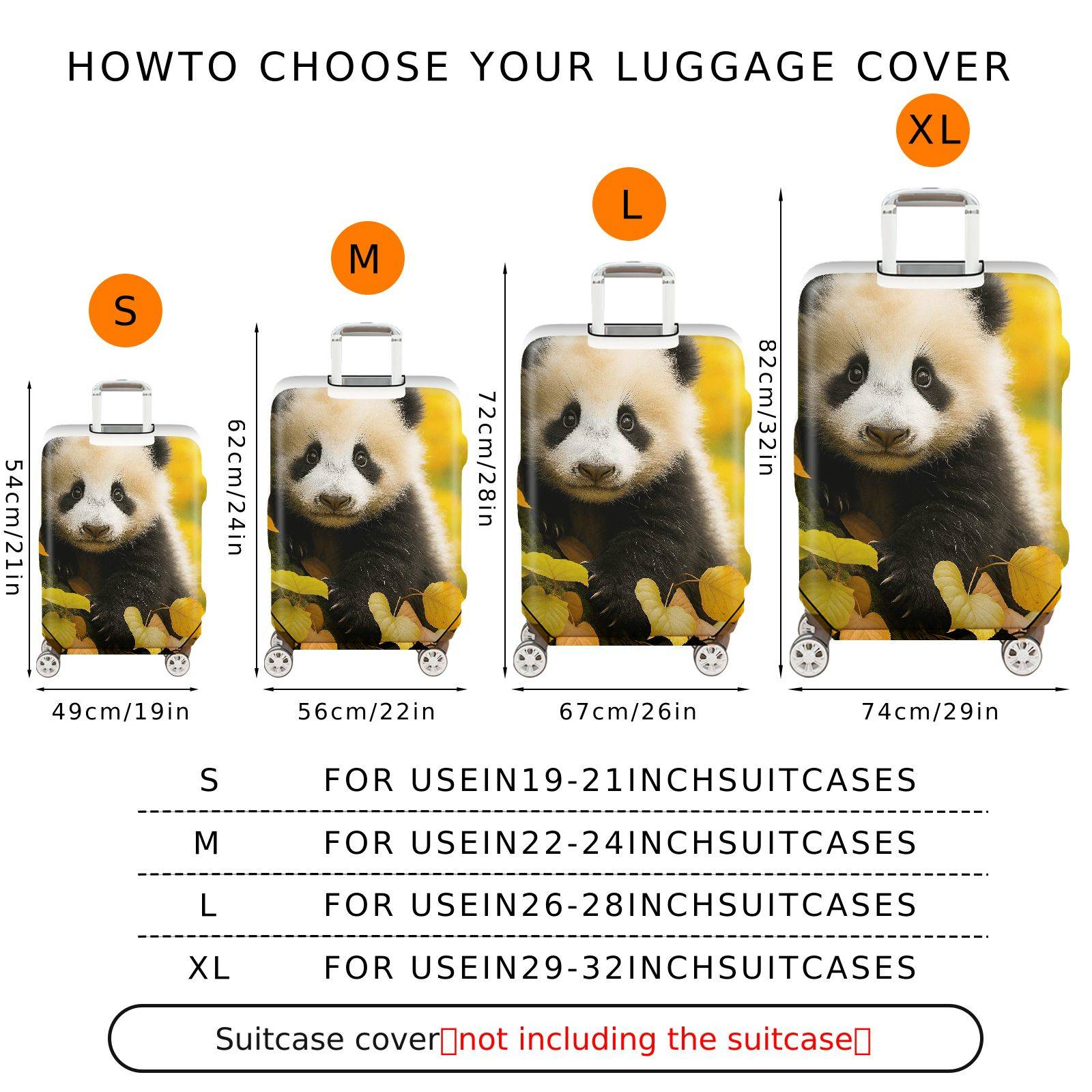 1-Piece Panda Autumn Leaves Nature Wildlife Cute  Suitcase Luggage Cover, Stretch Protective Sleeve