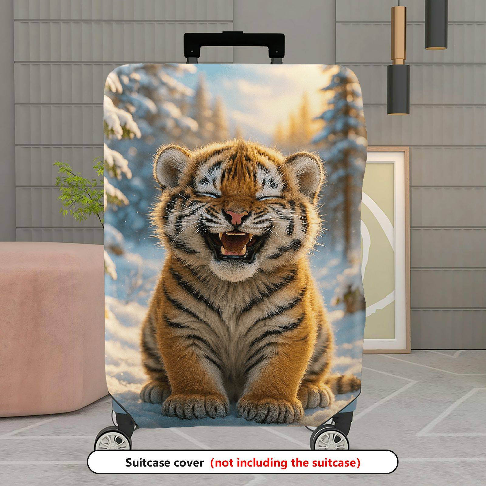 1-Piece Cute Snowy Forest Tiger Animal Print  Suitcase Luggage Cover, Stretch Protective Sleeve