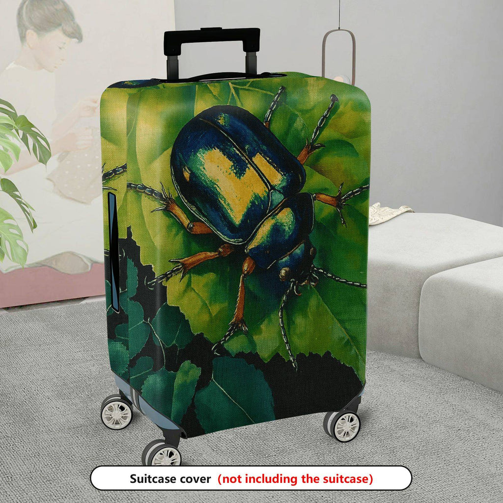1-Piece Beetle Green Nature Leaf Insect Artistic  Suitcase Luggage Cover, Stretch Protective Sleeve