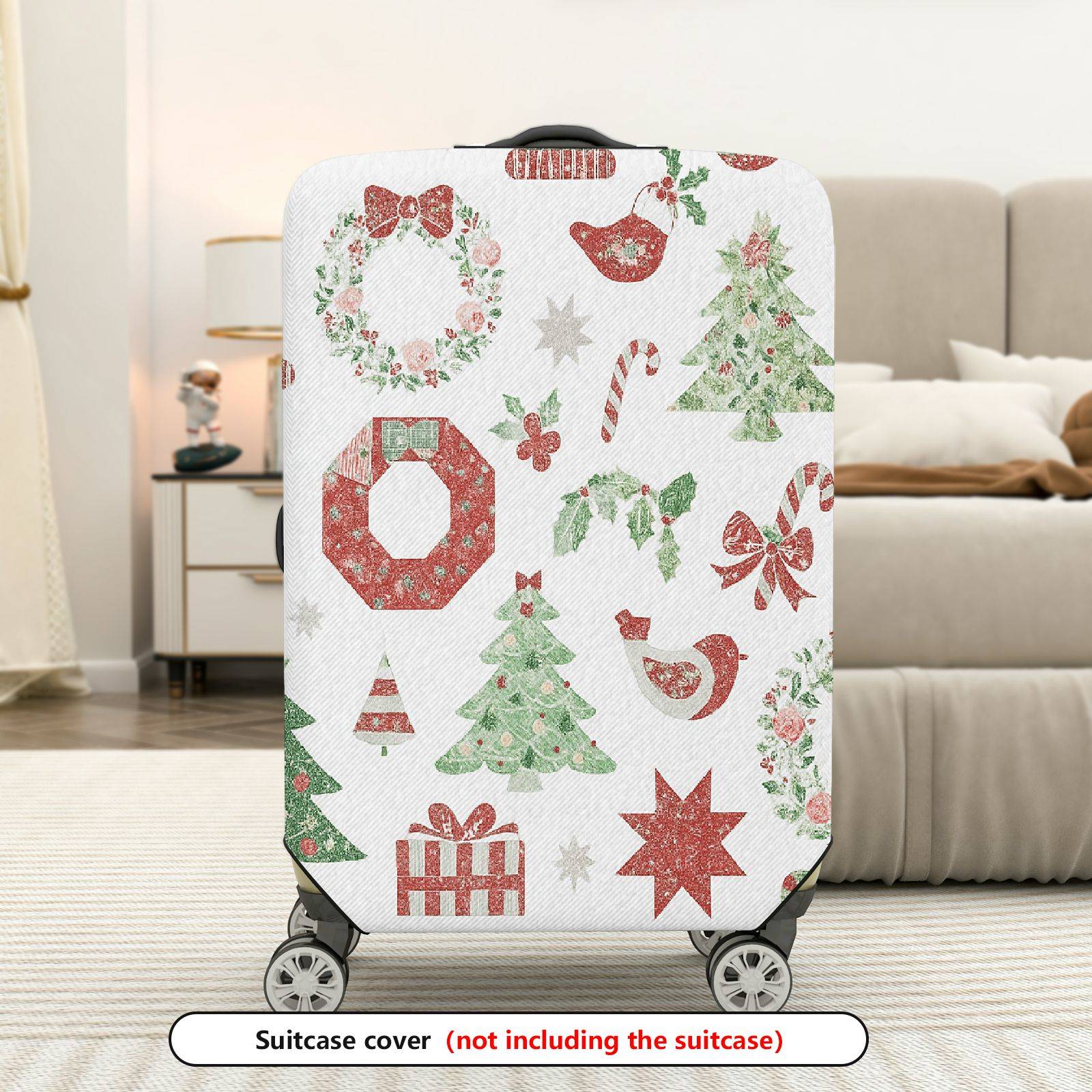 1-Piece Christmas Holiday Ornament Tree Gift Wreath Snowflake  Suitcase Luggage Cover, Stretch Protective Sleeve