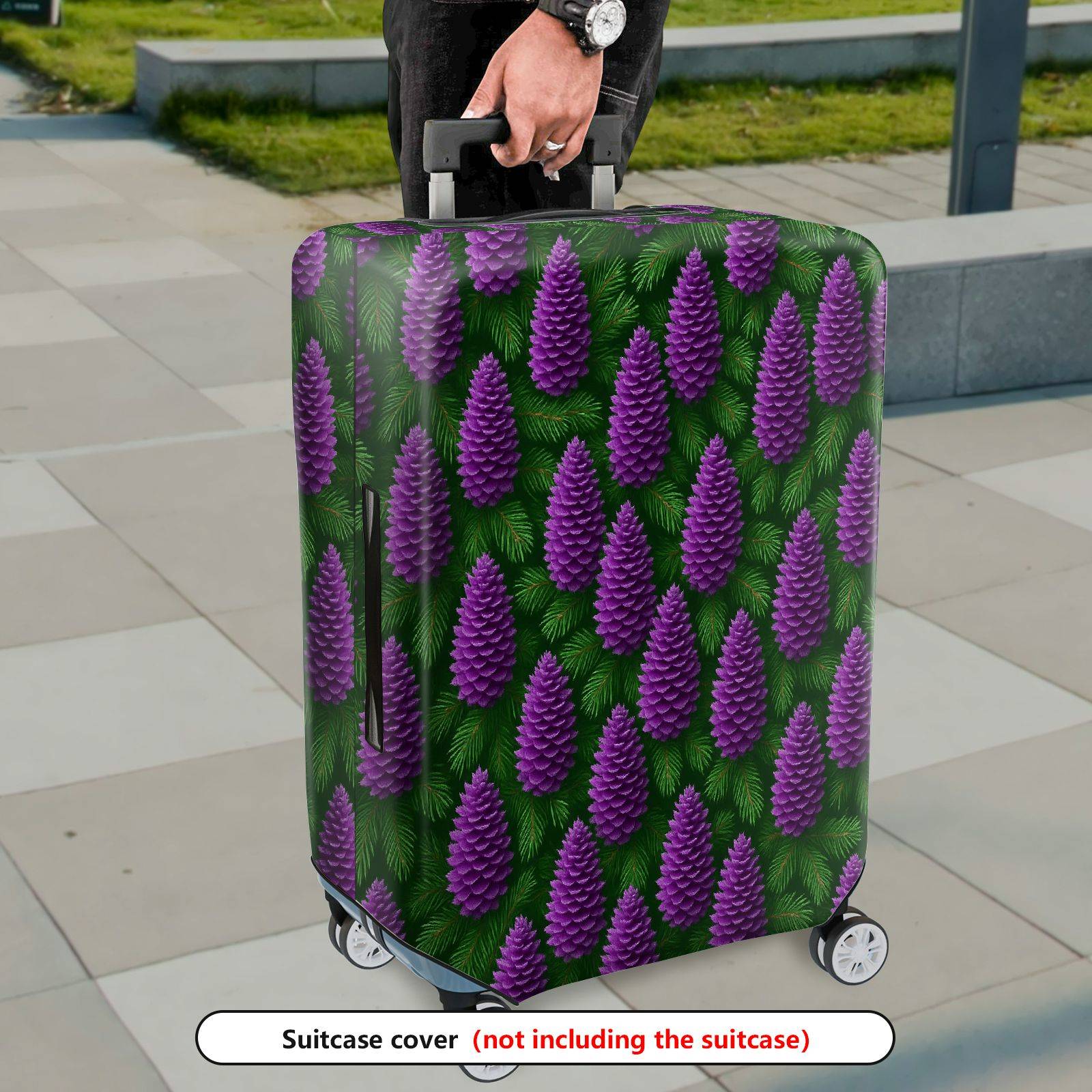 1-Piece Purple Pine Cone Evergreen Holiday Festive Seasonal  Suitcase Luggage Cover, Stretch Protective Sleeve