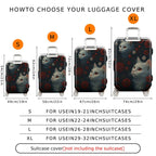 1-Piece Cat Floral Red Black White Nature Artistic Cute  Suitcase Luggage Cover, Stretch Protective Sleeve
