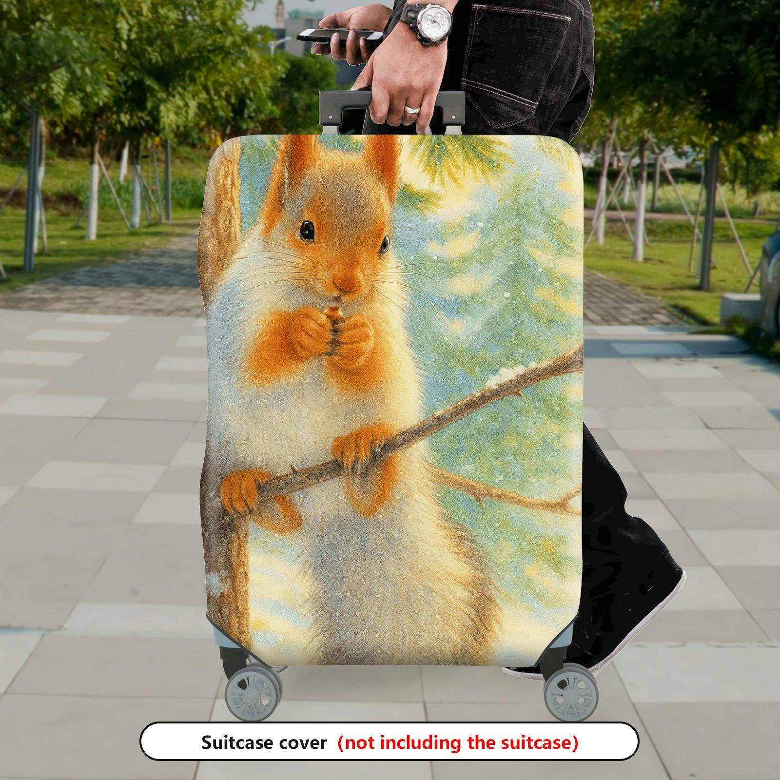 1-Piece Forest Squirrel Winter Scene Cute Animal Nature  Suitcase Luggage Cover, Stretch Protective Sleeve