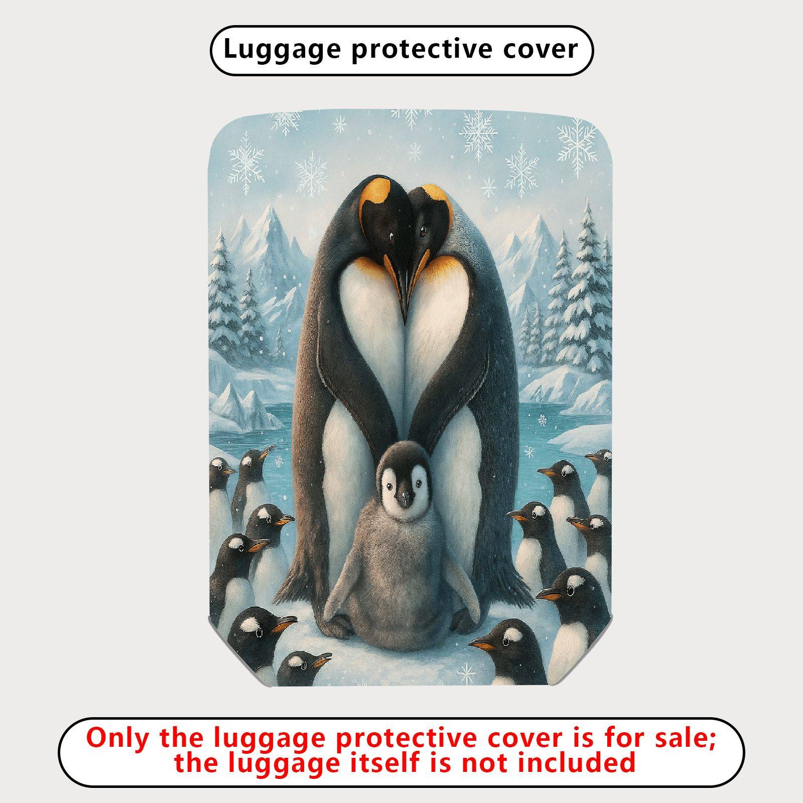 1-Piece Penguin Family Winter Snow Forest Christmas Holiday  Suitcase Luggage Cover, Stretch Protective Sleeve