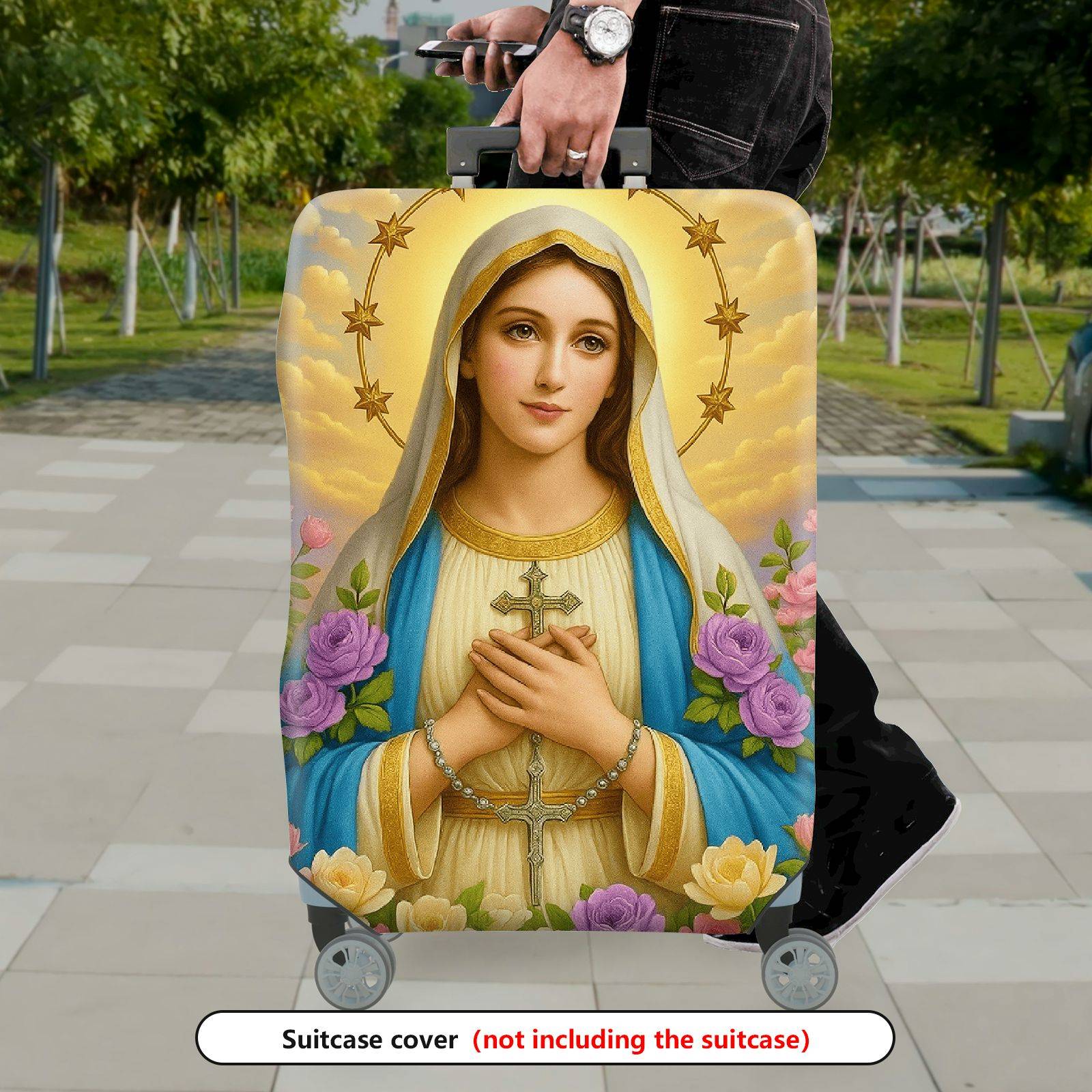 1-Piece Religious Icon Floral Sky Star Halo Sacred  Suitcase Luggage Cover, Stretch Protective Sleeve