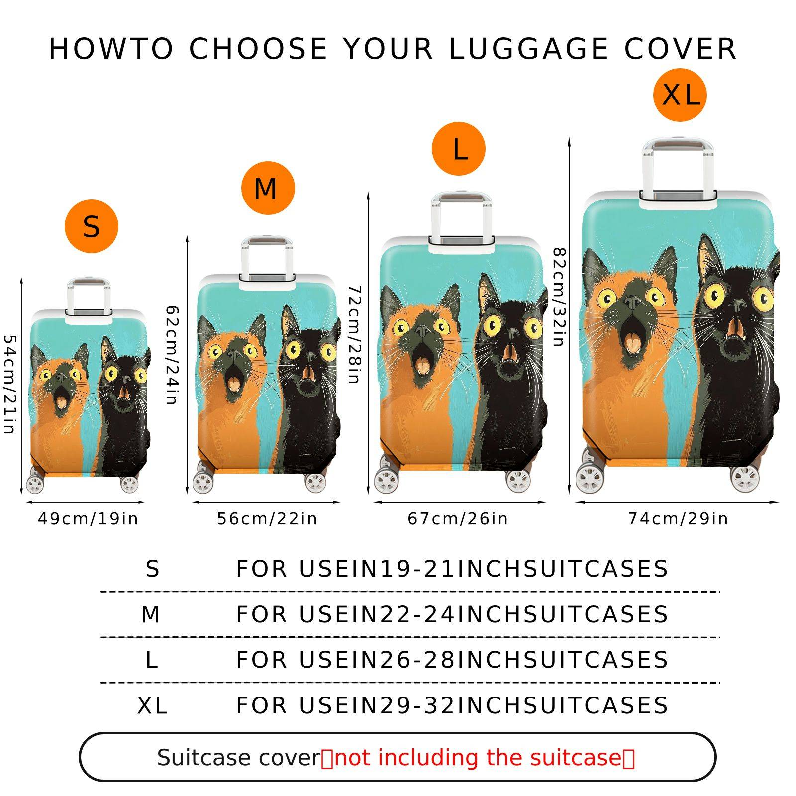 1-Piece Funny Colorful Cute Cat Abstract  Suitcase Luggage Cover, Stretch Protective Sleeve