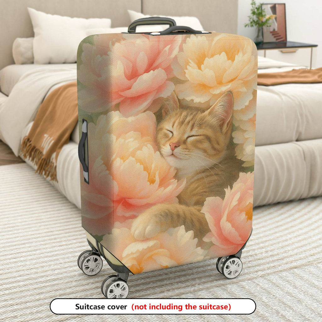 1-Piece Floral Cat Peony Blossom Nature Art  Suitcase Luggage Cover, Stretch Protective Sleeve
