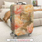 1-Piece Floral Cat Peony Blossom Nature Art  Suitcase Luggage Cover, Stretch Protective Sleeve