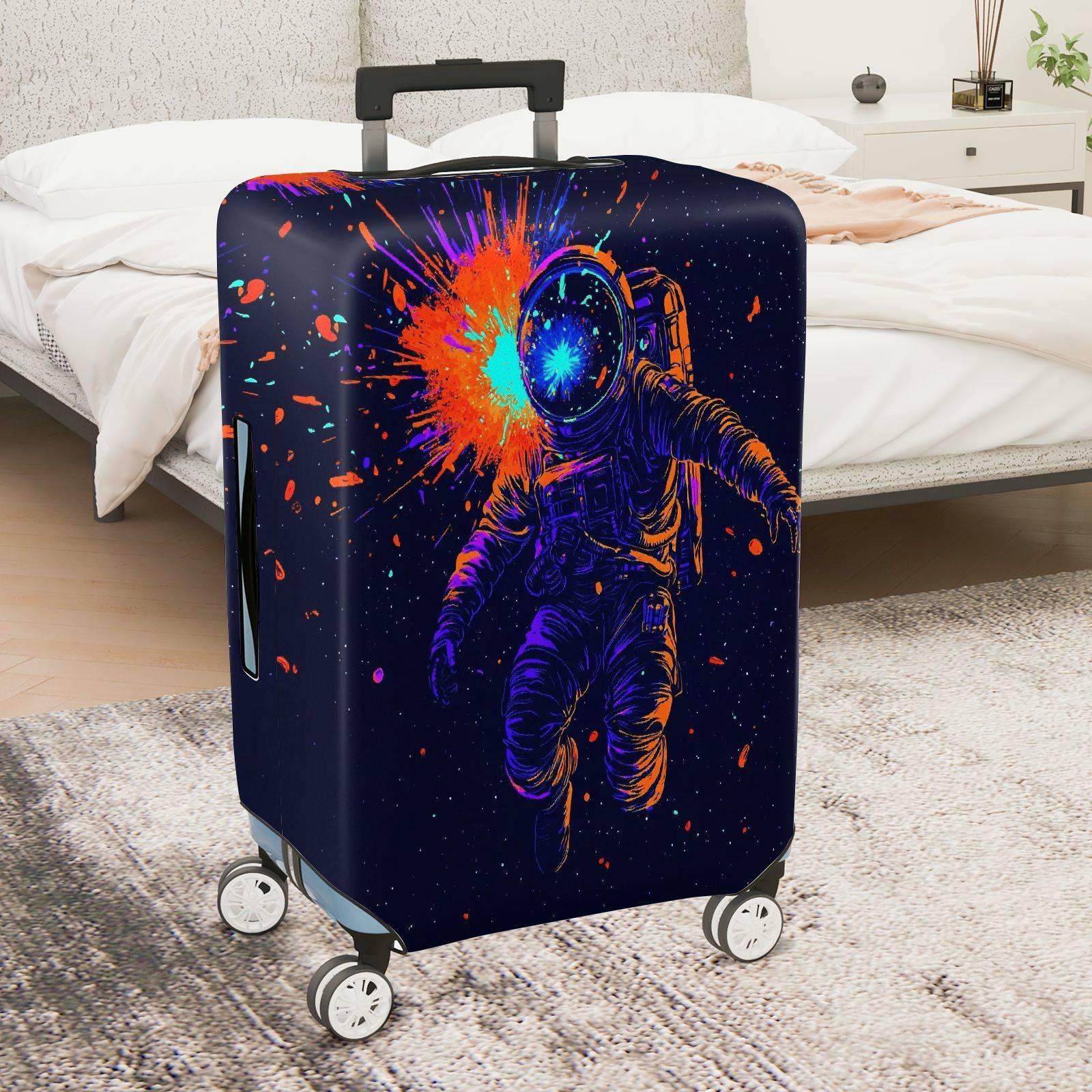 1-Piece Astronaut Space Galactic Colorful Vibrant Celestial  Suitcase Luggage Cover, Stretch Protective Sleeve