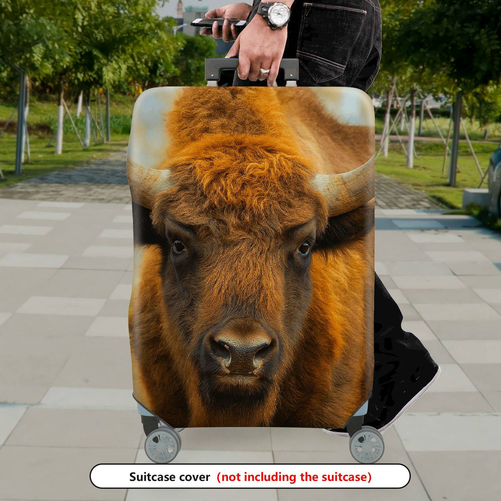 1-Piece Animal Rustic Nature Wildlife Buffalo  Suitcase Luggage Cover, Stretch Protective Sleeve