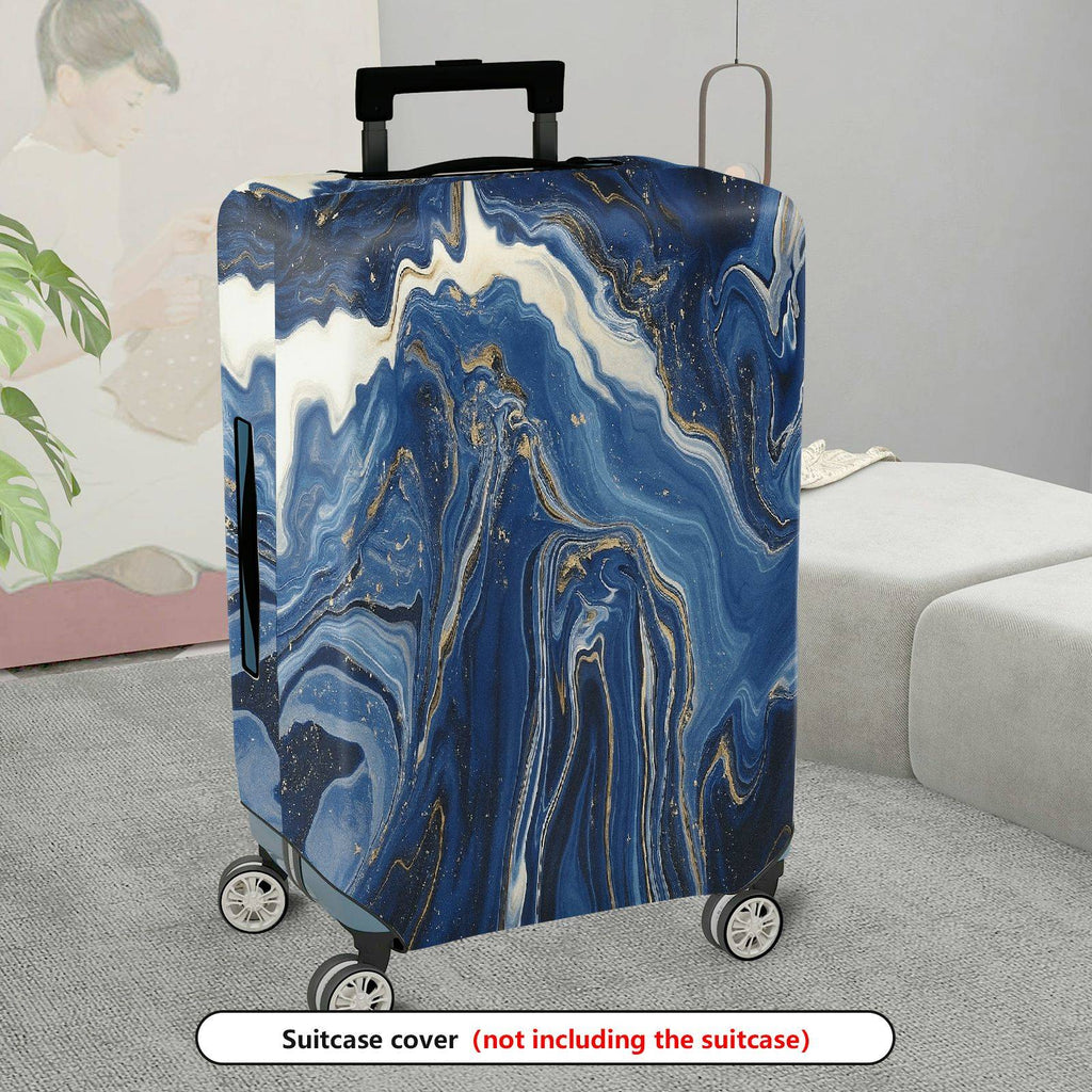 1-Piece Abstract Blue Gold Marble Pattern Art Style Unique Artistic Chic  Suitcase Luggage Cover, Stretch Protective Sleeve